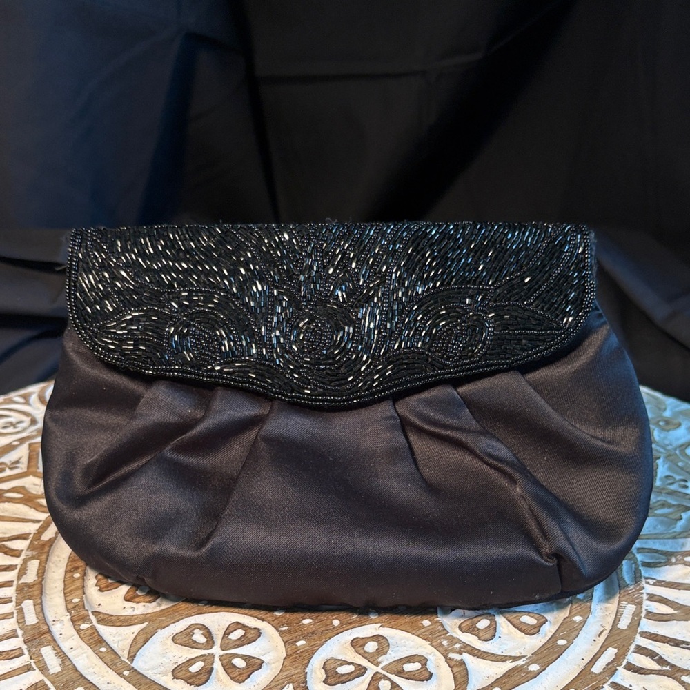 Vintage Made in Macau Chic Black Beaded Clutch